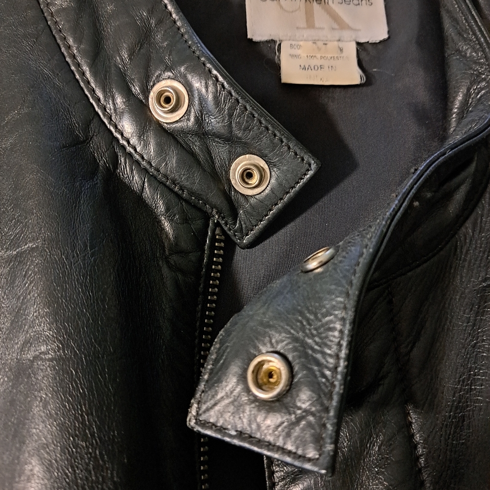 Calvin Klein Black Leather Bomber Jacket - Picture 2 of 14